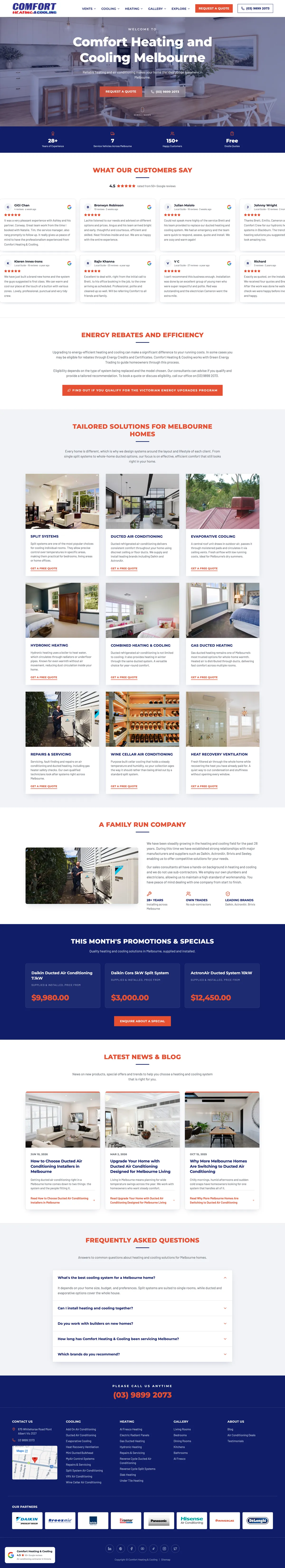 Comfort Heating & Cooling website, built by AIA